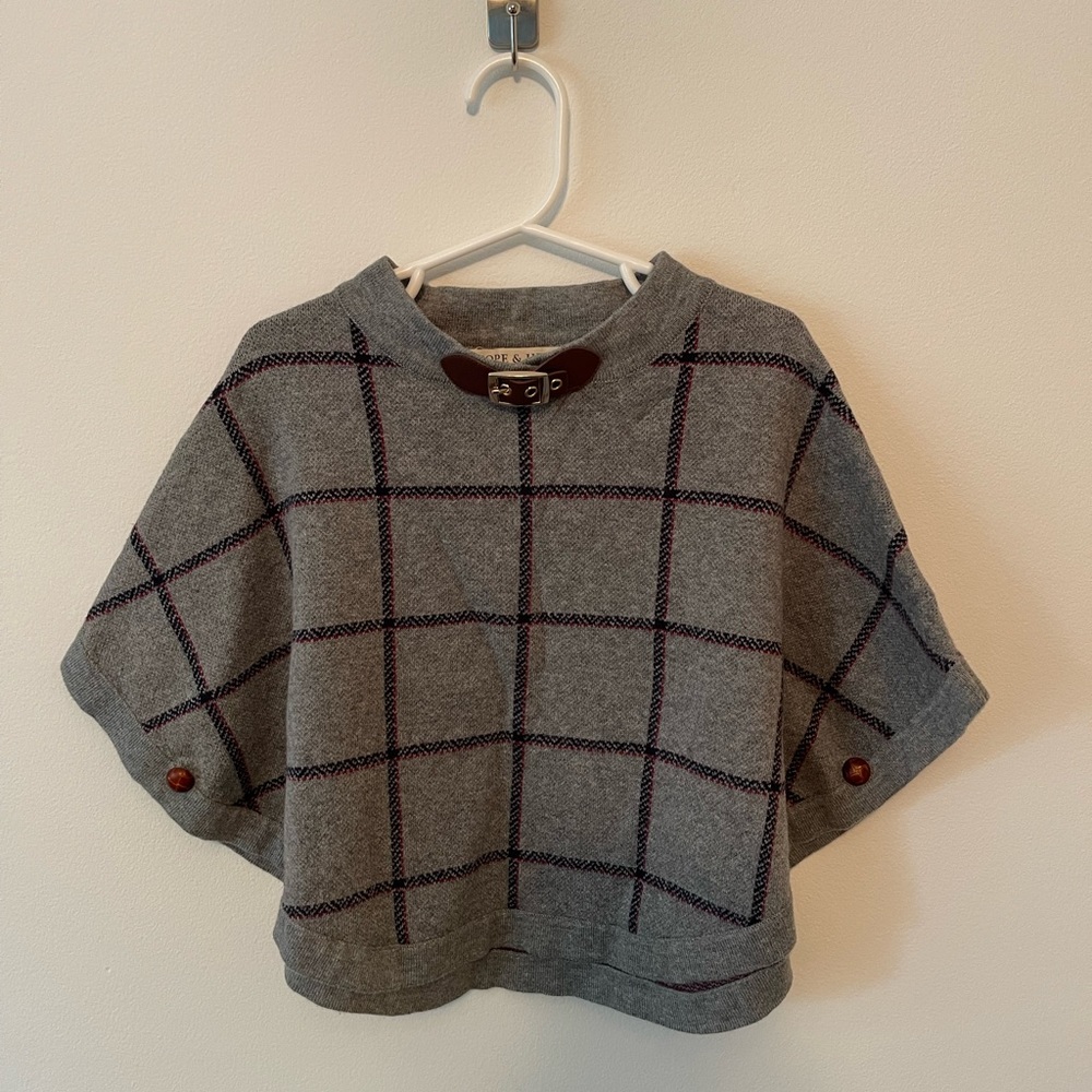 New Hope & Henry girls gray plaid cape, Size XS